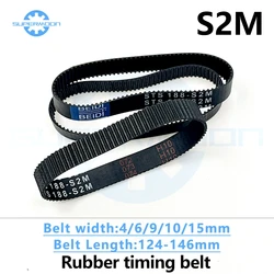S2M Timing Belt Length 124 126 128 130 132 134 136 138 140 142 144 146mm Width 4-15mm Rubber Closed-Loop Belt Transmission Belt