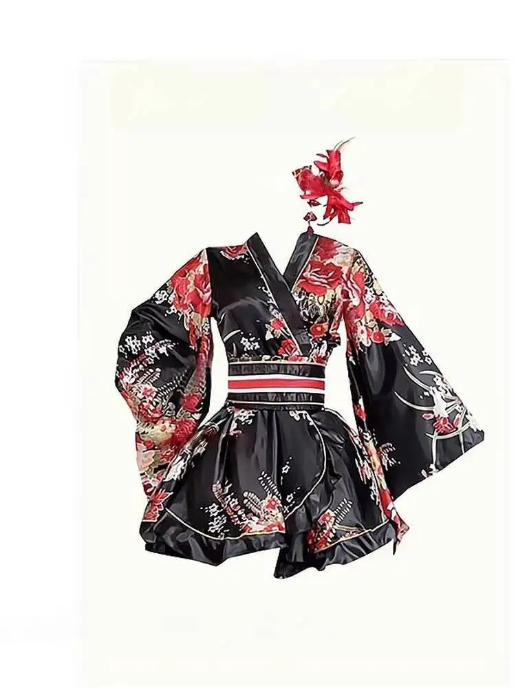 جديد فييستا كرنفال الهالوين كوس تأثيري النمط الفرنسي لعب الأدوار مثير طوكيو فتاة عميق الخامس الياقة المفتوحة كيمونو المرأة