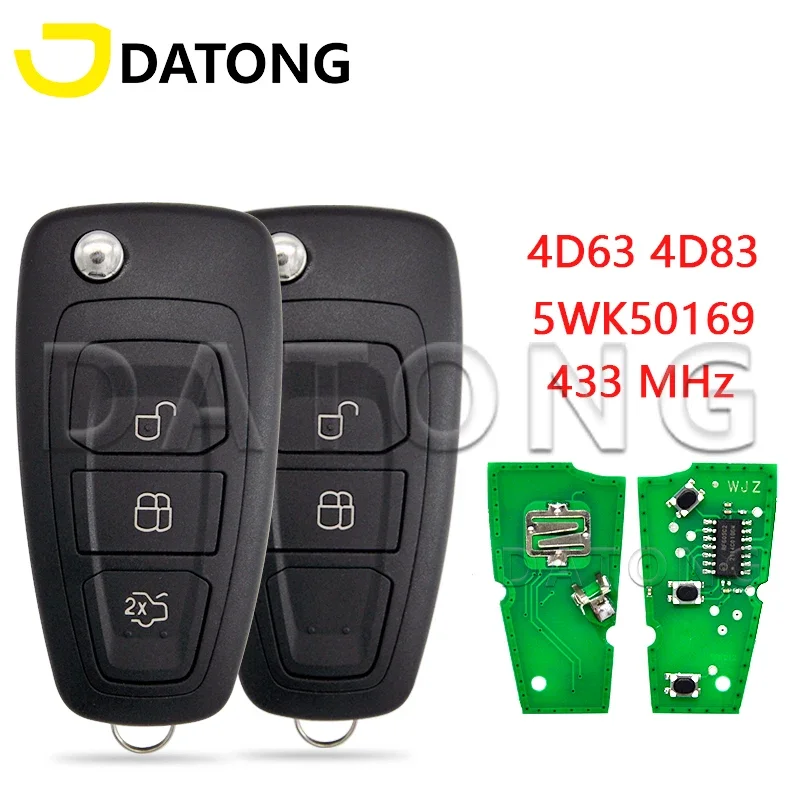 

Datong World Car Key Fit For Ford Focus Transit C-Max S-Max MK3 Mondeo 4D63 4D83 433MHz 5WK50165 5WK50166 5WK50168 Flip