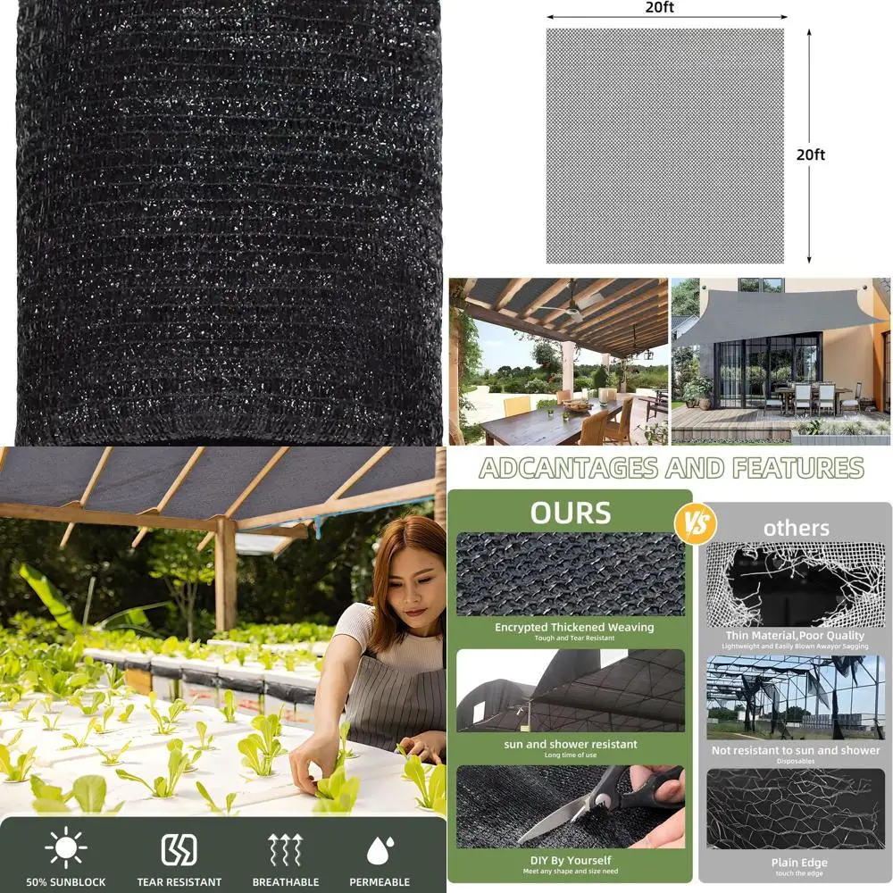 

90% UV Blockage 20x20 Ft Shade Cloth for Garden, Mesh Net for Plant Protection and Greenhouse Use (Ebony)