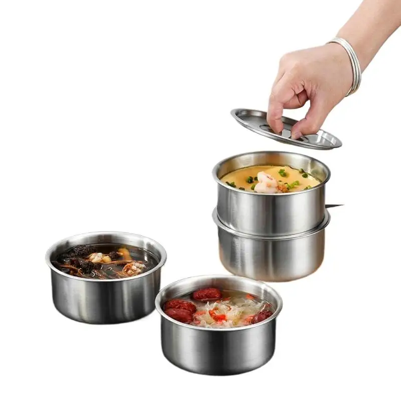 

CCA83- Steel Steamed Egg Bowl Ramen Rice Fruit Salad Stew Bowls With Lids Soup Cup Food Container Kitchen Tableware Supplies