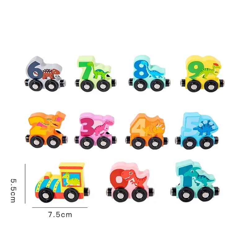 11PCS/Sets Magnetic Dinosaur Train Number Wooden Toy Learning Cars With Numbers Color Train Montessori Toys For Kids Toddler