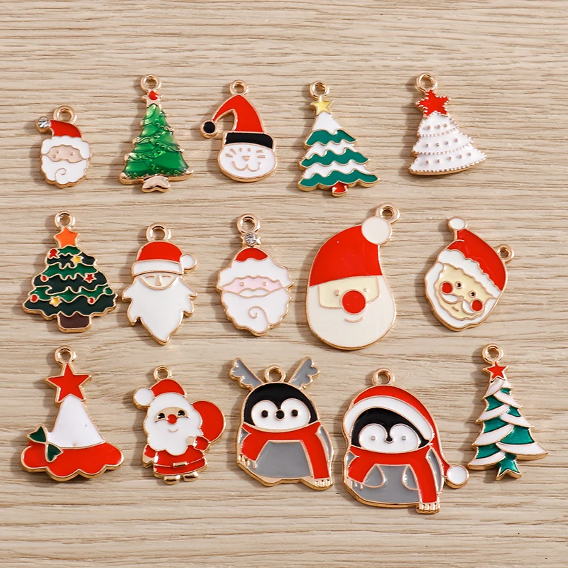 Tusember 20 Stück Niedliche Weihnachtsanhänger Weihnachtsbaum Hirsch Glocke Weihnachtsmann Anhänger für Schmuckherstellung Ohrringe Halskette Geschenke – Detail 2
