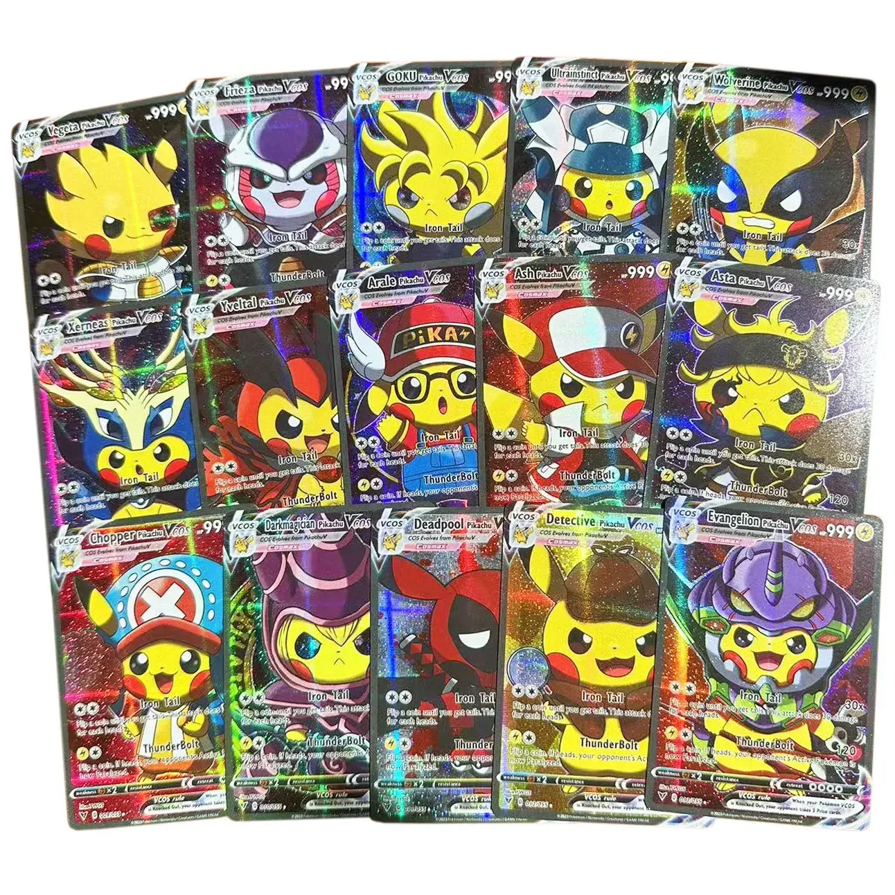 Anime Holographic Pokemon Cards Pikachu Cosplay DIY Luffy Tanjirou One Piece Eva Frieza Characters English Shiny Collection Card