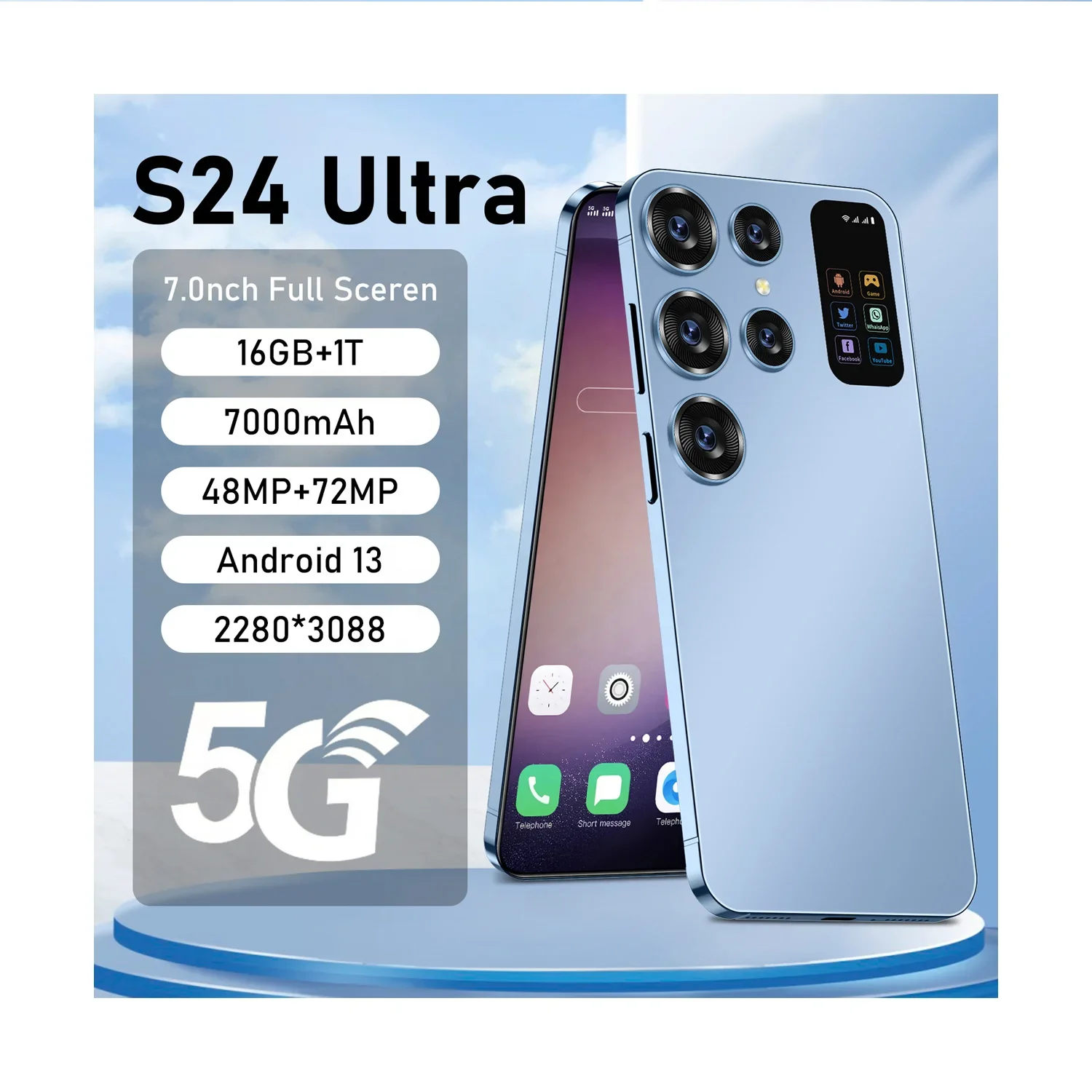 

Good selling Custom cell phones smartphones s24 ultra Big Screen 5G smartphone 16gb + 1TB Android13 Dual SIM Card handphone