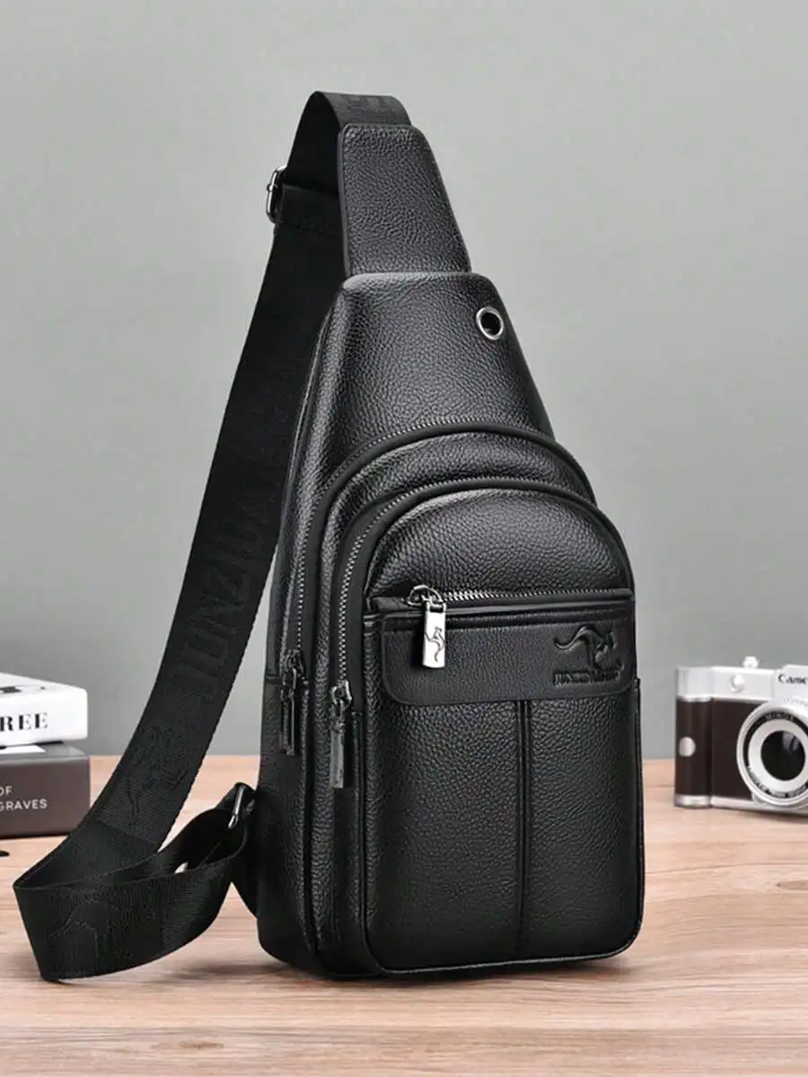 Men's Business Chest Bag, Water-Resistant PU Crossbody Bag For Travel, Phone Storage, Outdoor Casual Sports Belt Bag Phone Bag,