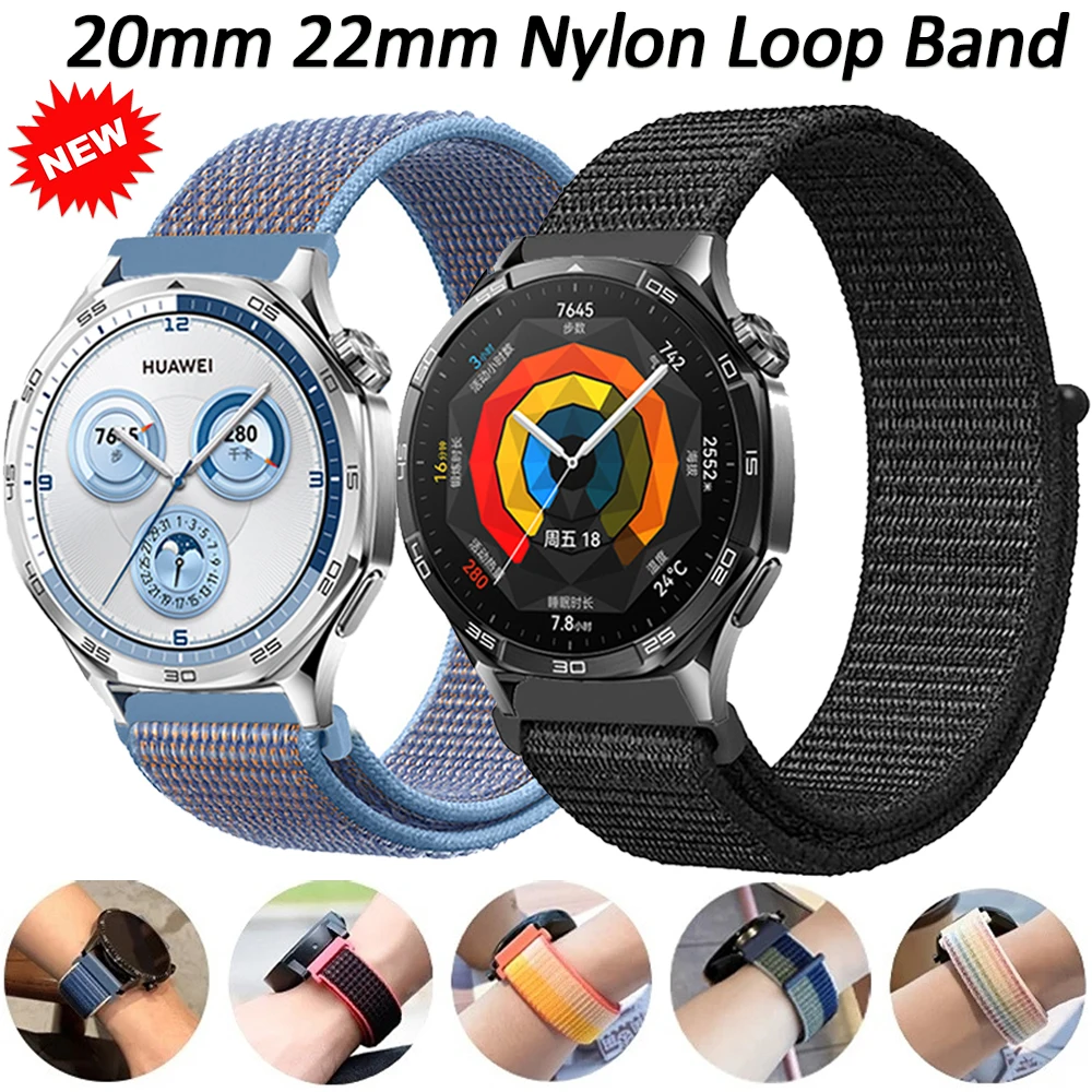 

22mm 20mm Nylon Strap for Huawei Watch GT5/4/GT5 Pro 4 3 2 Pro 46mm Breathable Belt for Samsung Watch 7 6 Classic 5 Pro 4 3 Band