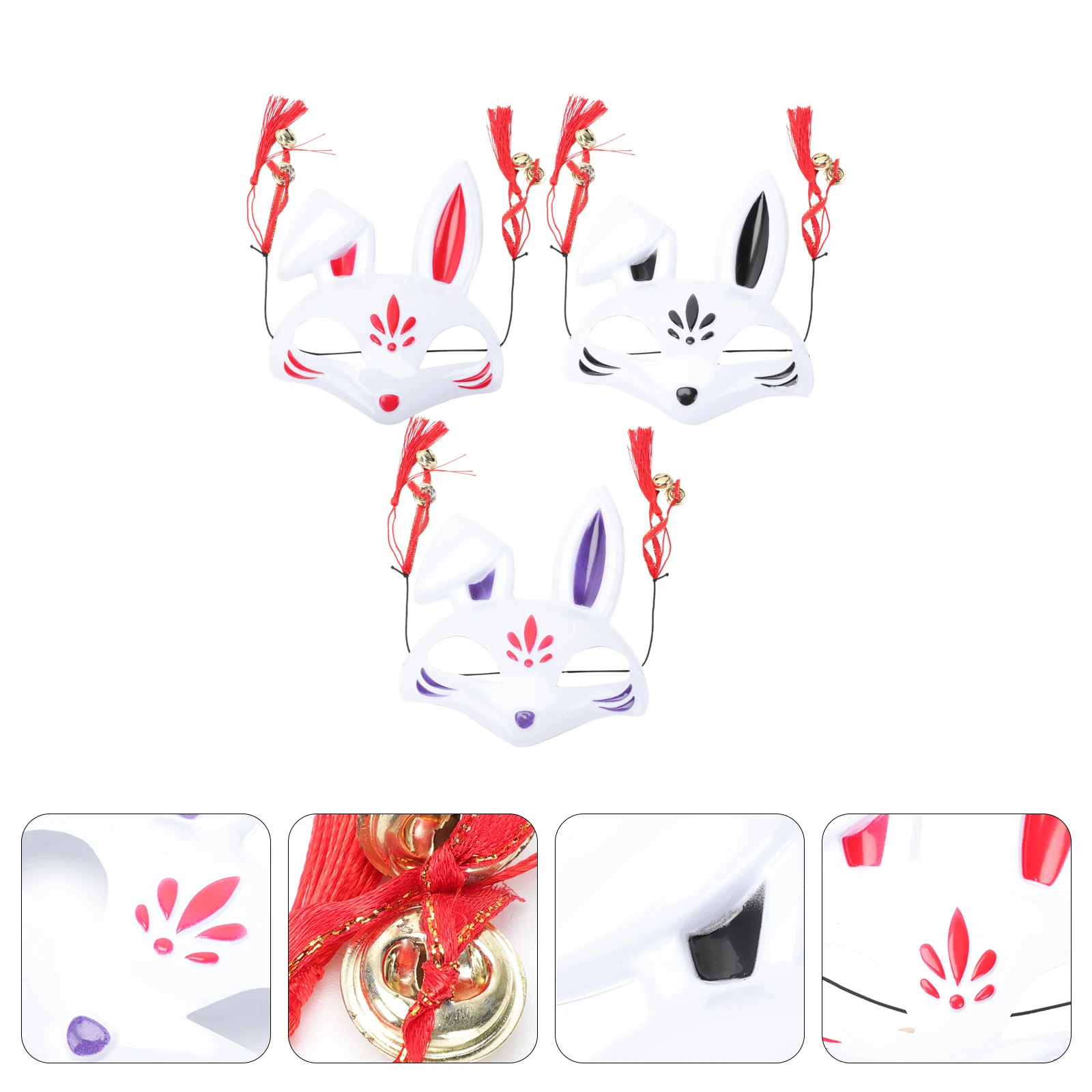 

3Pcs Rabbit Plastic Halloween Adorable Facial Mask Costume Party Supply Bunny Face Cover Party Supply Decor Accessories