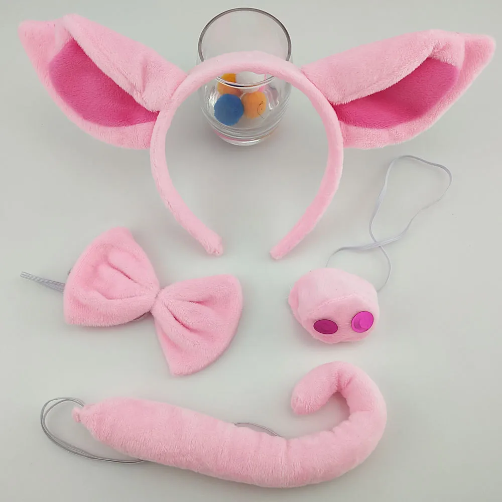 Skeleteen Schwein Kostüm Zubehör Set Fuzzy Rosa Schwein Ohren Stirnband, Fliege, schnauze und Schwanz Kit Ferkel Kostüme Kleinkinder und Kinder