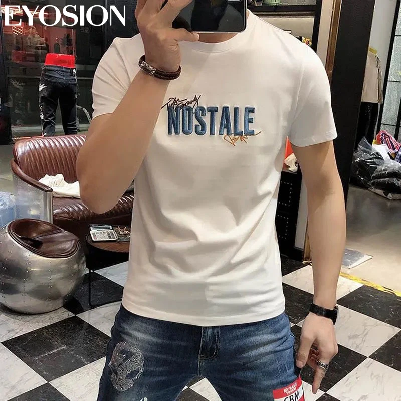 2023 Summer Mens T-shirt Letter Embroidery Tee O-Neck Short Sleeve High Quality Casual Male T Shirt Top Camisetas Clothing 5XL