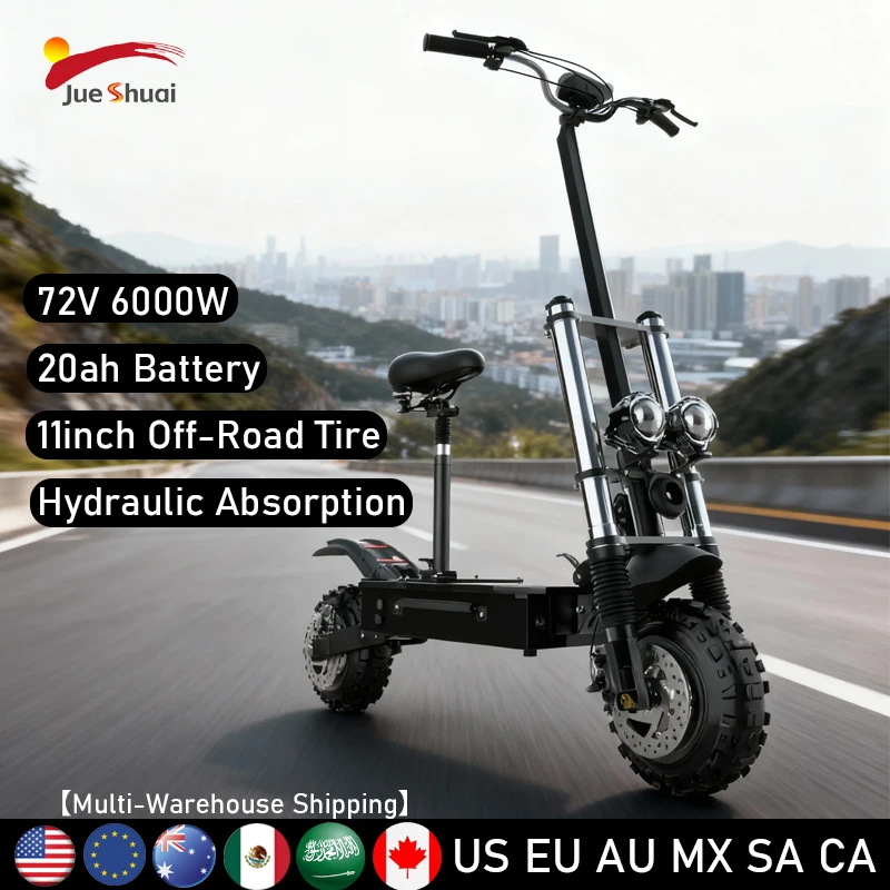 

US EU CA SA AU MX Shipping EScooters 6000W 72V 20AH Dual Motor Electric Scooter 11-inch Off Road Tire Folding Electric Scooter