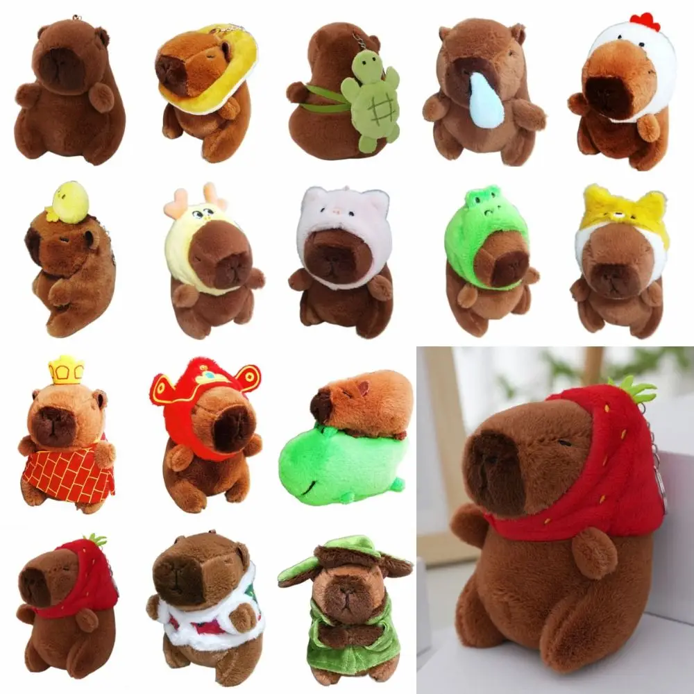 LLavero de capibara de peluche Multicolor, bonito juguete de dibujos animados, muñeco de Animal esponjoso, accesorios suaves, colgante de capibara de simulación