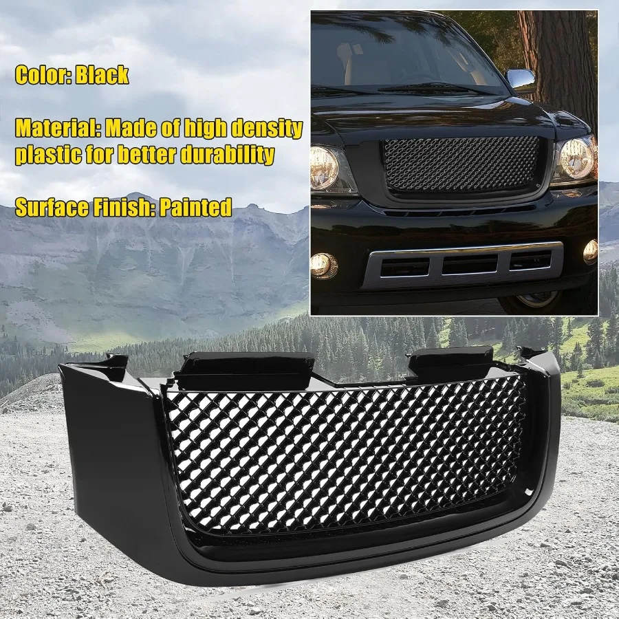 Grade superior dianteira da grade do para-choque de KUAFU compatível com 2002-2008 GMC Envoy XL XUV Honeycomb Mesh Insert Hood Grille Cover - Dor
