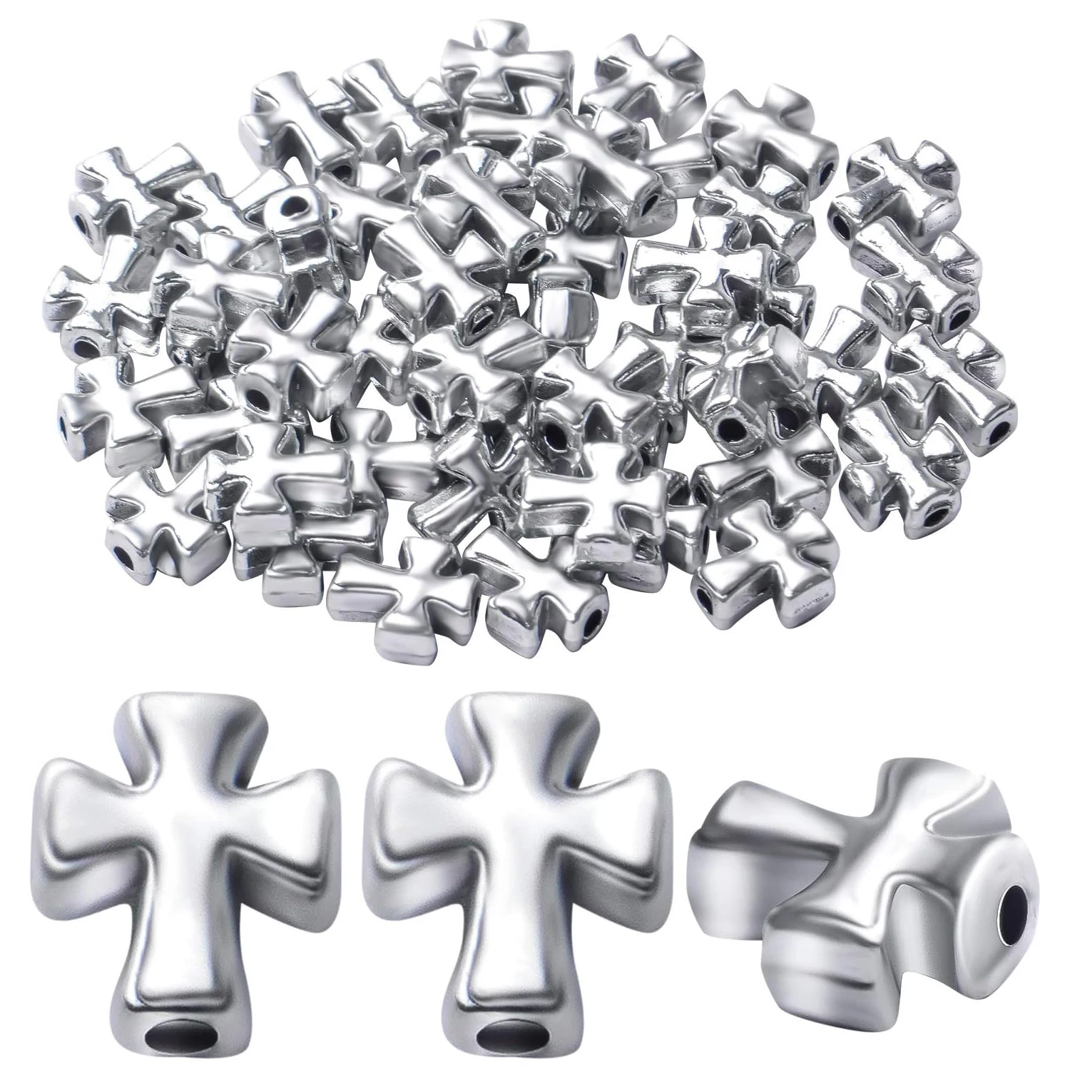 

50pcs Antique Silver Cross Spacer Beads Tibetan Alloy Crucifix Cross Charm Beads for DIY Jewelry Bracelet Making,9.6mm×8.4mm