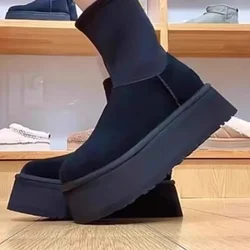 2024 Hot Sale Women's Shoes Zipper Women's Boots Winter Round Toe Solid Flock Platform Water Proof Short Barrel Snow Boots