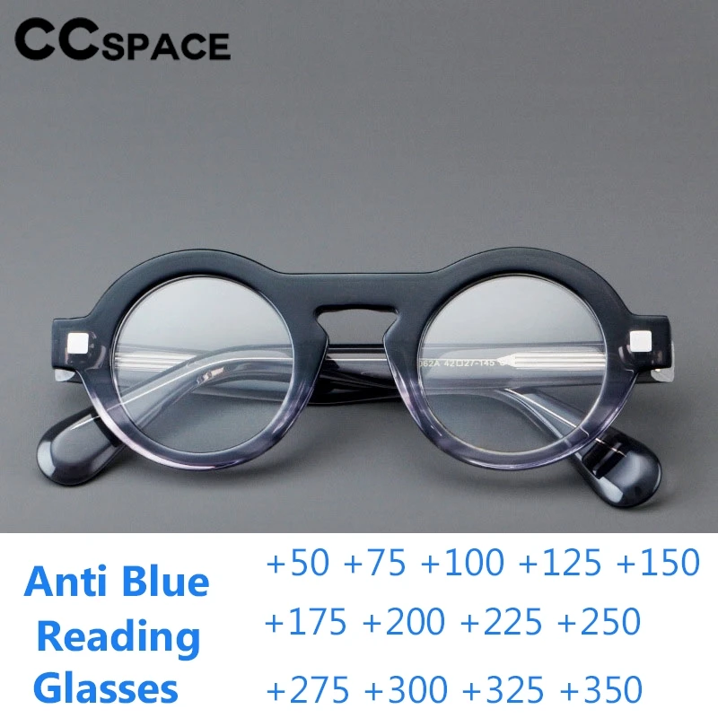 

Acetate Anti Blue Light Reading Glasses High Quality Round Retro Rivet Resin Presbyopic Eyeglass Custom Diopter+50~+600 #301598