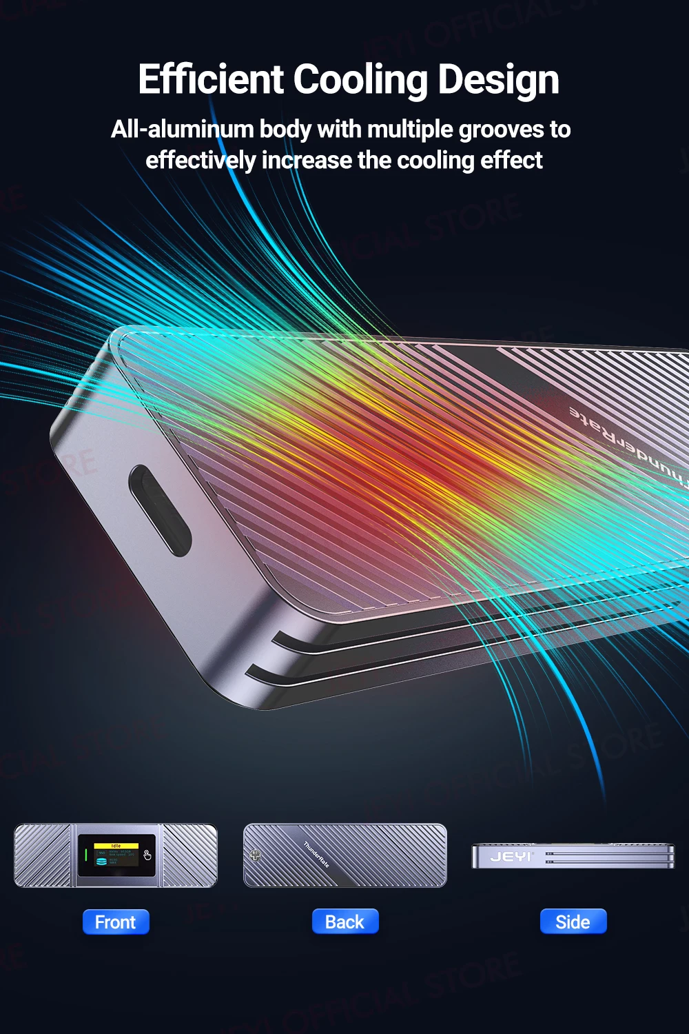 JEYI Visual Smart M.2 NVMe NGFF SSD-Gehäuse, unterstützt 5s-Schreibschutz, 3s Re-connect, USB 3.2 Gen2 10 Gbit/s, UASP-Trimmung – Detail 7