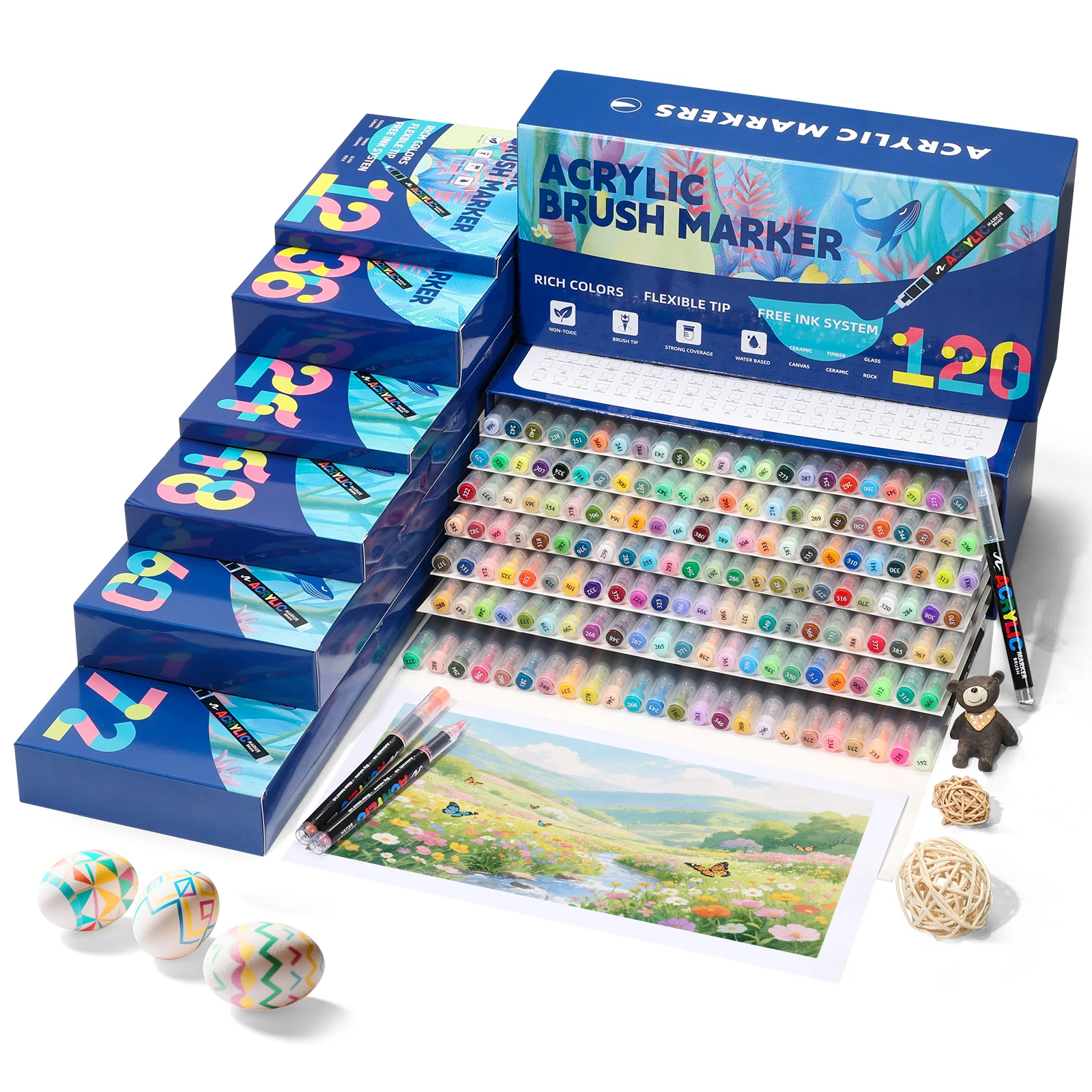 

12-168 цветов прямая жидкость профессиональные наборы маркеров для акриловой краски кисть наконечник ручка художественные принадлежности для дерева камень стекло DIY Хэллоуин