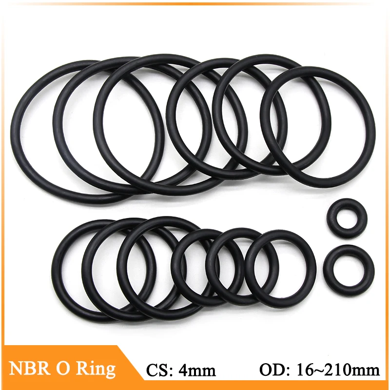 

10/50Pcs NBR O Ring Gasket Thickness CS 4mm OD 16~210mm Nitrile Rubber Round O Type Corrosion Oil Resist Sealing Washer Black