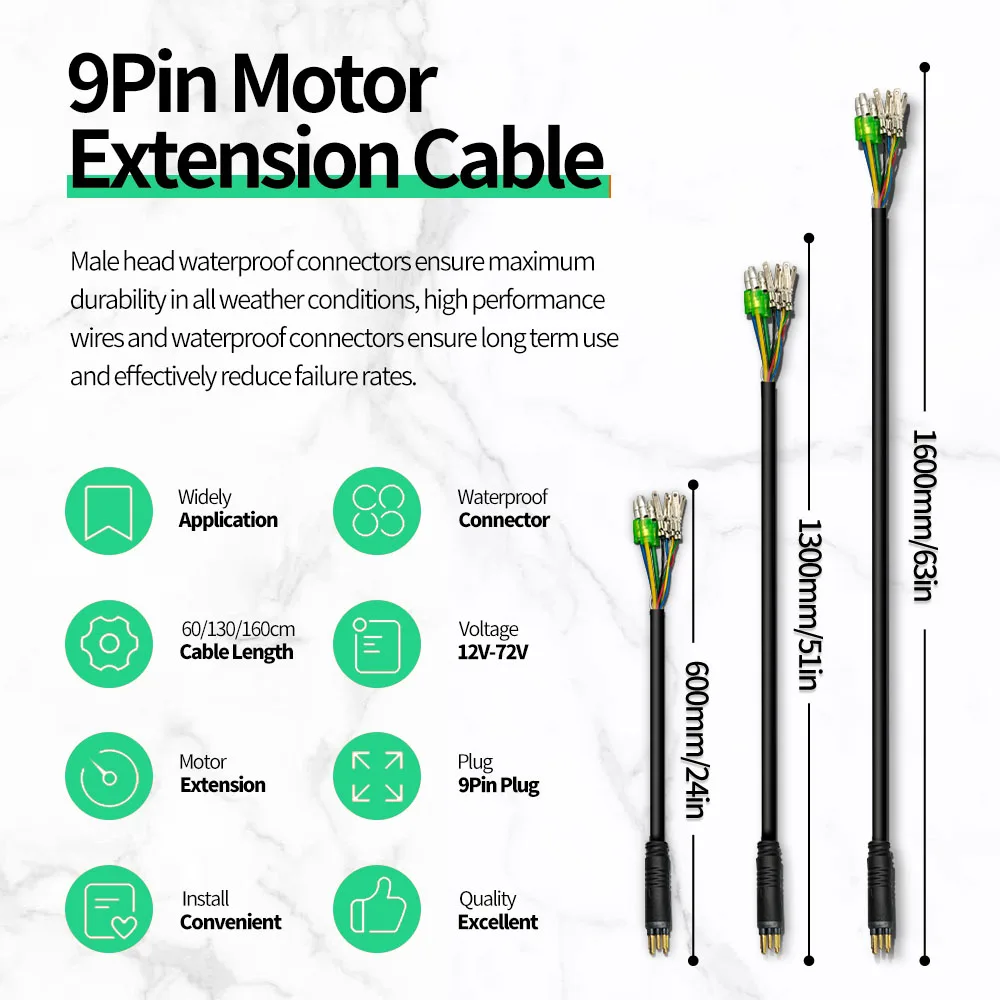 Julet Electric Bicycle Wheel Hub Motor Cable Extension Line 9-Pin Conversion Line Waterproof Connector Ebike Parts Cable view 3