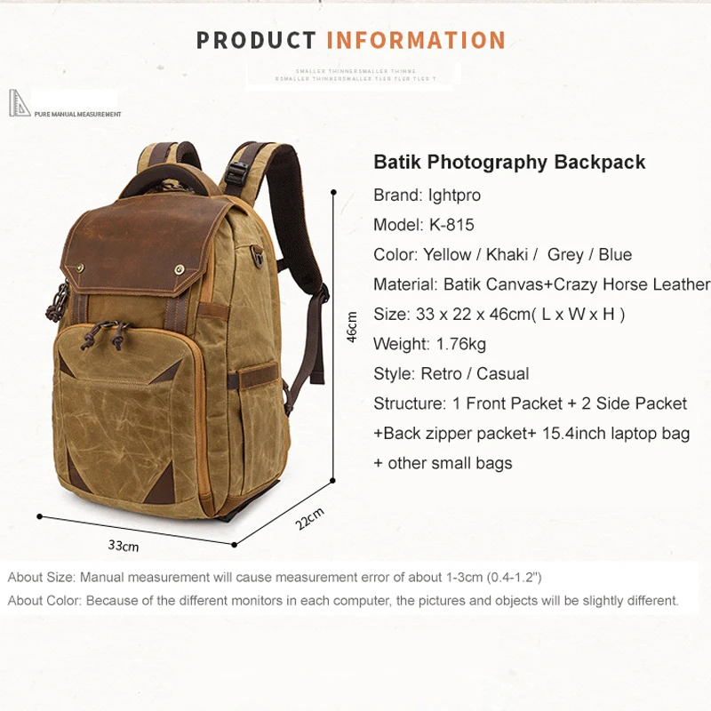 Camera Bag Waterproof Retro Batik Canvas Leather Backpack w USB Port fit 15.4inch Laptop Men Photography Bags Travel Carry Case