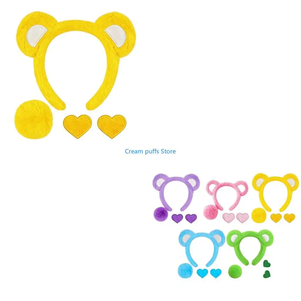 50LE Bear Costume Accessories Animal Fancy Costume Halloween Cosplay Costumes Bear Ears Headband,Tail,Breast Stickers