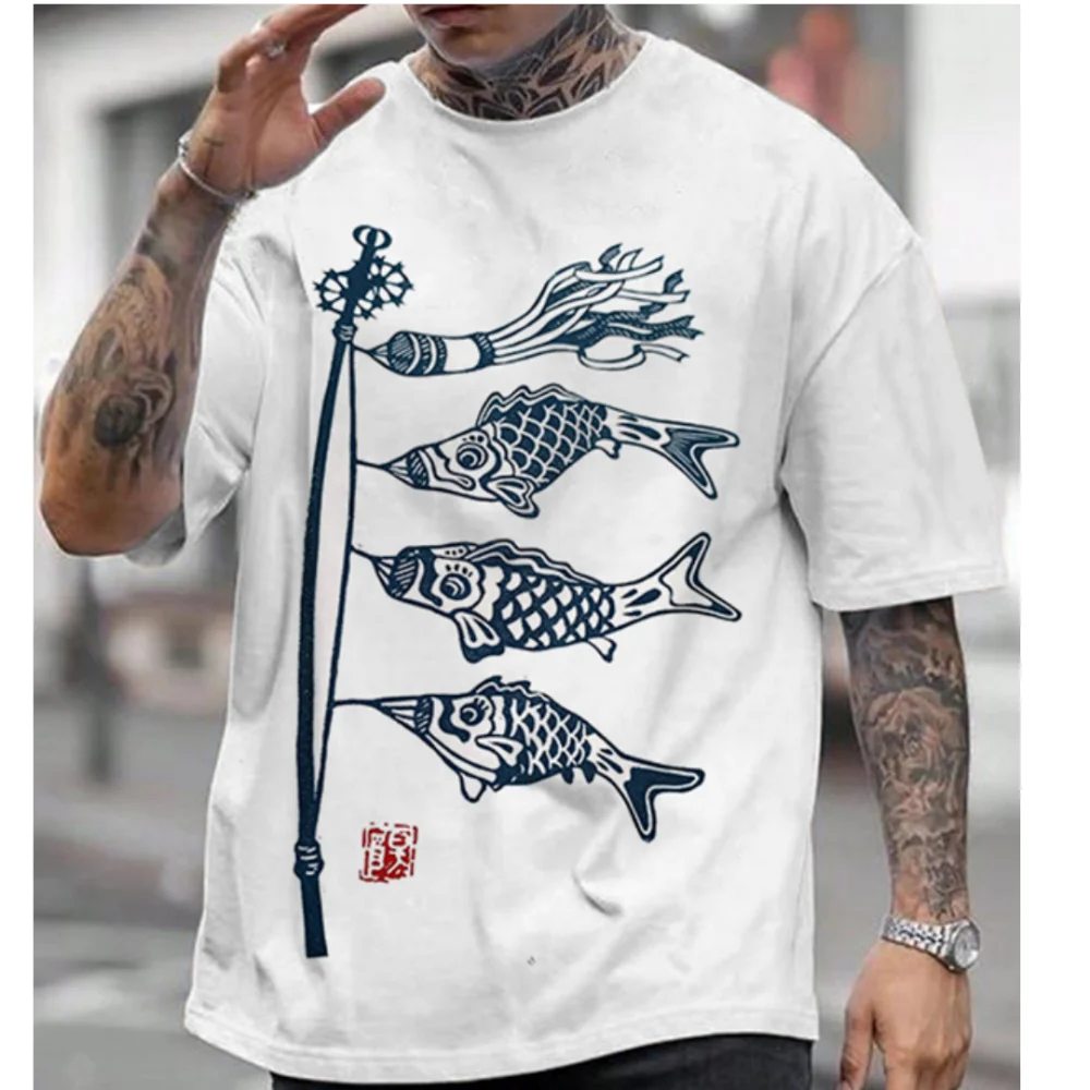 2024 Men T-Shirts Casual Short Sleeve Tops Japanese Style Ukiyoe Graphic Clothing Oversized Summer Apparel Street Male T-Shirts