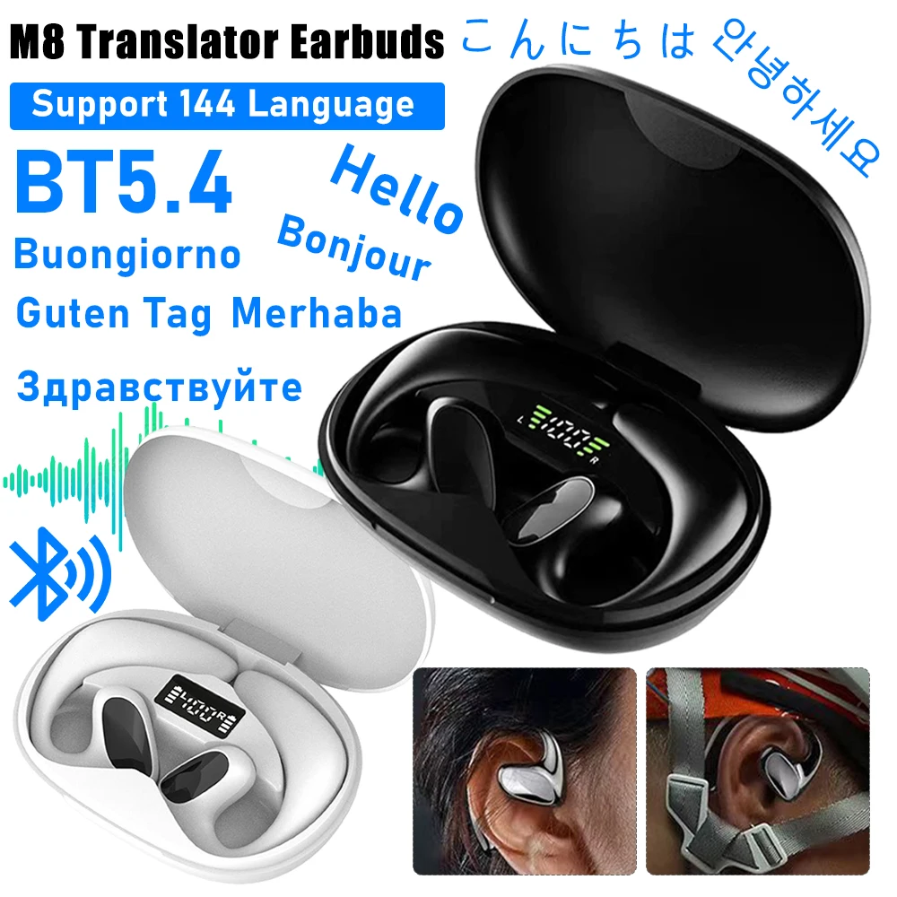 M8 Translation Earbuds 144 Languages Bluetooth Wireless Translator Device Noise Reduction Real-time Two-Way Translate Earphones