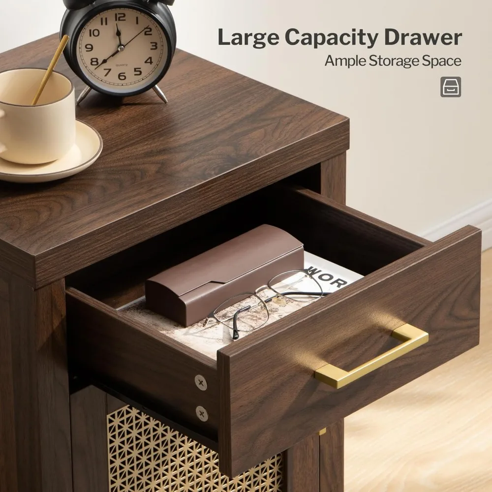 Mid Century Modern Nightstands Pair with Drawers, Wooden Vintage-Style Bedside Tables for Storage