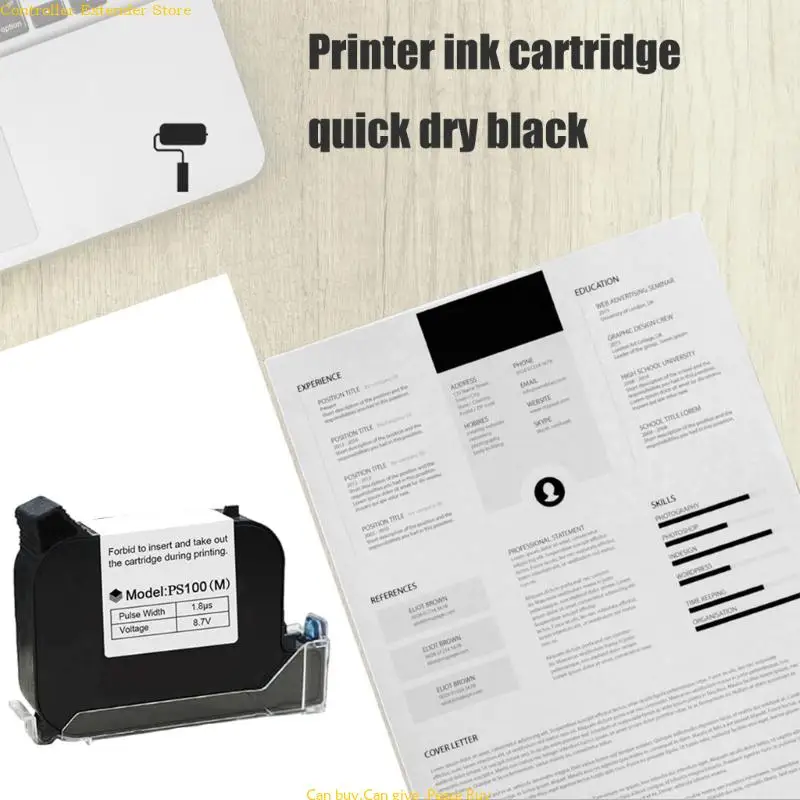 PS100(M) Quick Dry Black Inkjet Cartridge for Handheld Inkjet Printer, Works on Paper Fabric Ceramics Glass Various