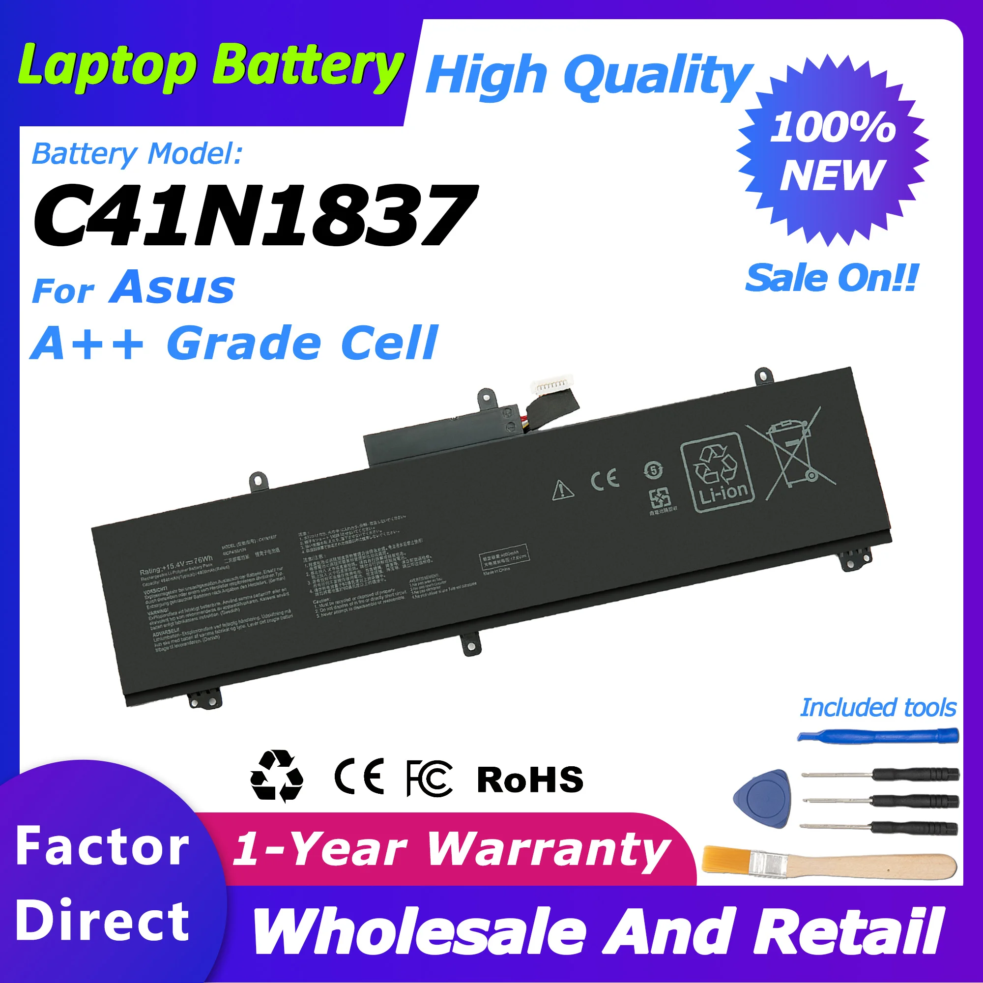 C41N1837 A502/GA502D Laptop Battery for ASUS GU502GU/GU502GV/GU532GU series GS502G AIR 2021 FX516P 4940mah