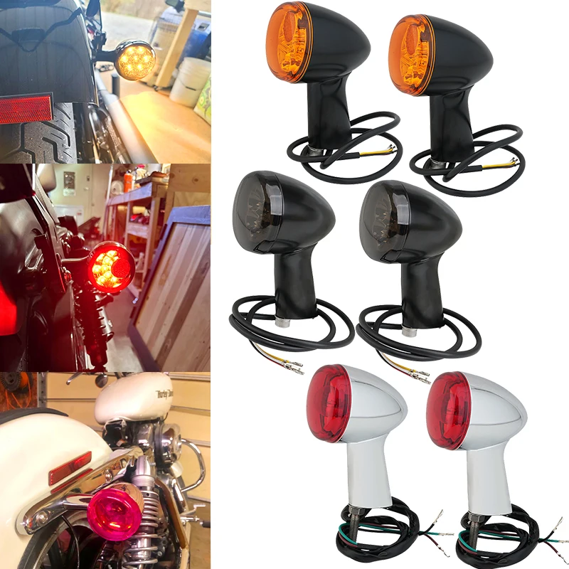 Motorcycle Bullet Style LED Turn Signals Brake Running Lights Indicators Blinkers for Harley Sportster XL883 XL1200 72 48 92-up