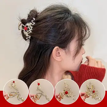 2024年新中國龍年髮夾爪形髮飾,女士女孩紅色珠子金屬水鑽髮夾飾品 10 最佳銷售 龍髮飾品 - №5