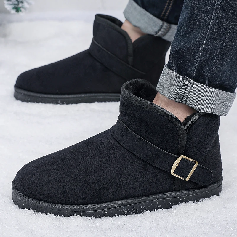 Замшевые зимние ботинки унисекс, мужские уличные плюшевые утепленные ботинки, мужская хлопковая обувь, удобные зимние ботинки без шнуровки, мужские большие размеры 36-47