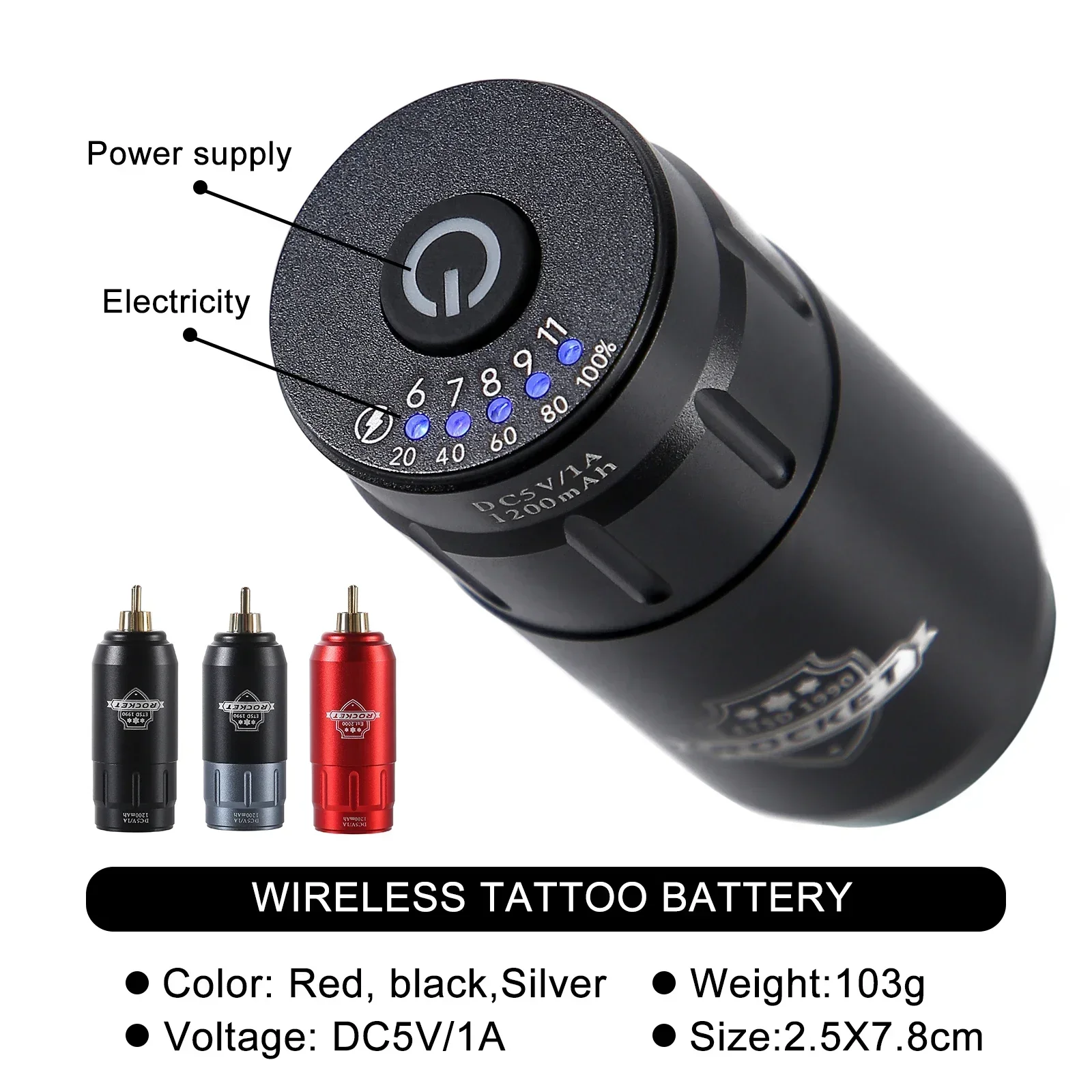 1300mAh Tattoo Pen Batterij RCA Connector Spanningsweergave Type C Rocket Wireless Power Tattoo Rotary Machine Pen Uithoudingsvermogen Nieuw