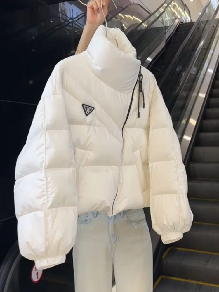 New Cotton Women Winter Warm Short Puff Jacket Korean Design Irregular Cotton Coat Trend Loose Thicken Parkas Tide Black White