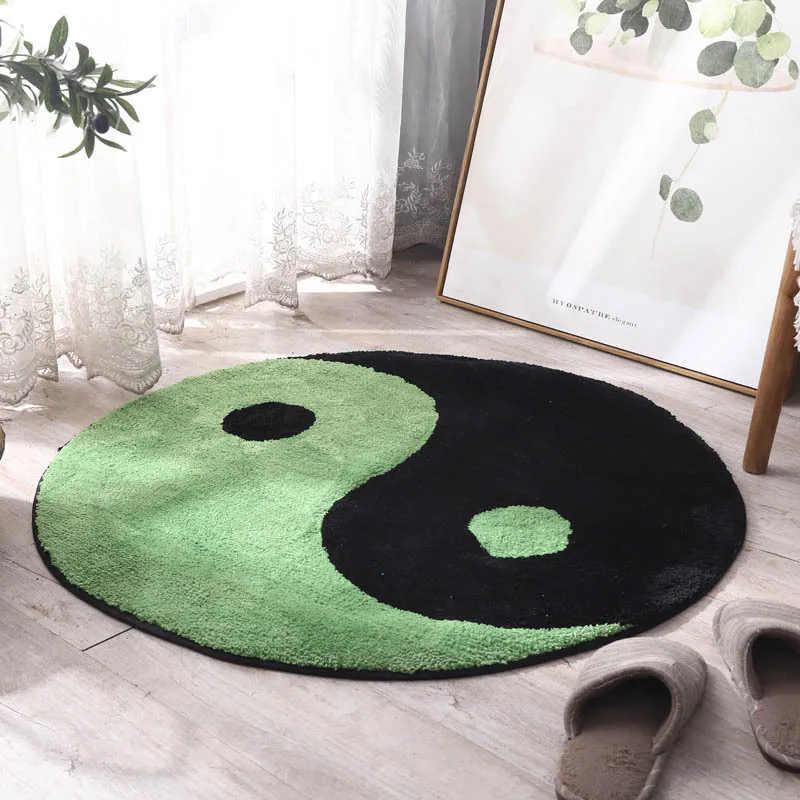 Preto e branco yin e yang tapete tai chi budista redondo sala de estar quarto yingyang anel de oração tapete tufo macio