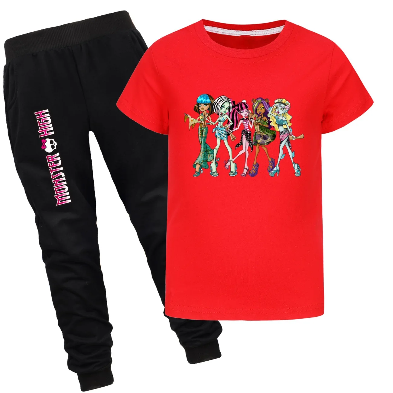 

Monster High Costume Kids 2024 Summer Outfits Toddler Girls Cartoon Clothes Teenager Boys Short Sleeve T-shirt+pants 2pcs Sets