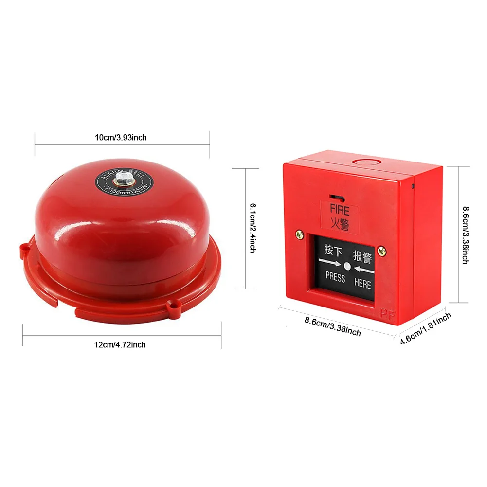 Alarme incendie en métal, 4 pouces, AC 220V, point d'appel manuel, station de côtes réinitialisable, type de frappe interne, cloche électrique 100db