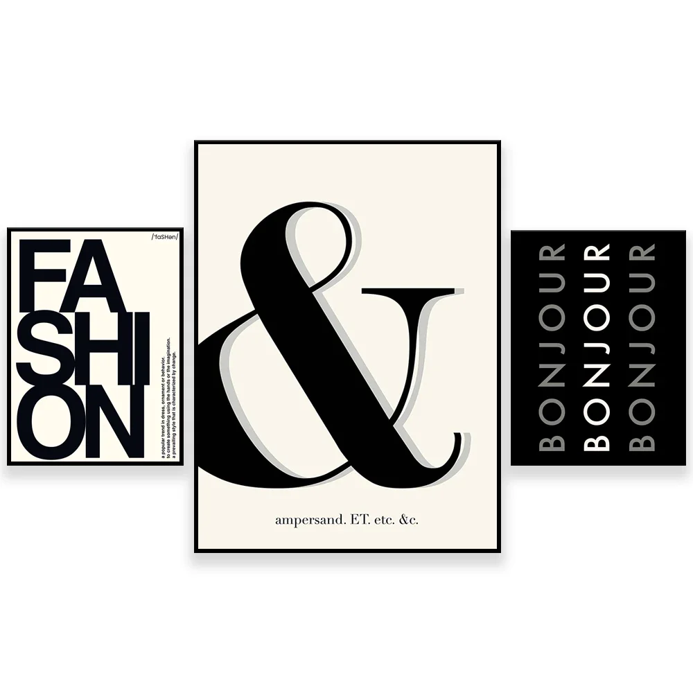 

Fashion print, art etc and ampersand, french greeting bonjour poster, quote, typography, stylish text poster