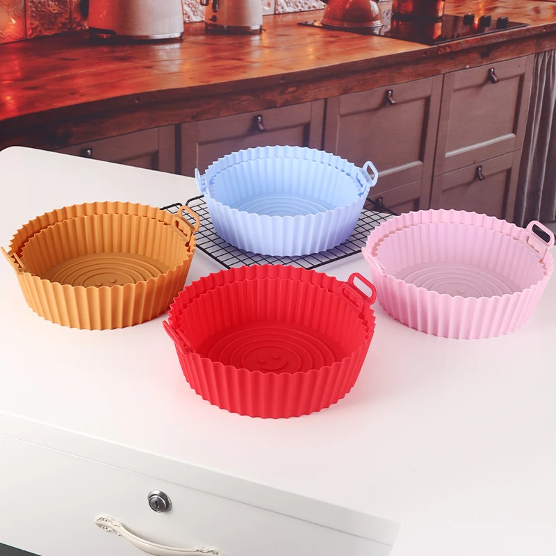 Forros de silicone para fritadeira a ar, redondos, seguros para alimentos, antiaderentes, reutilizáveis, substituição de papel de forro de pergaminho,