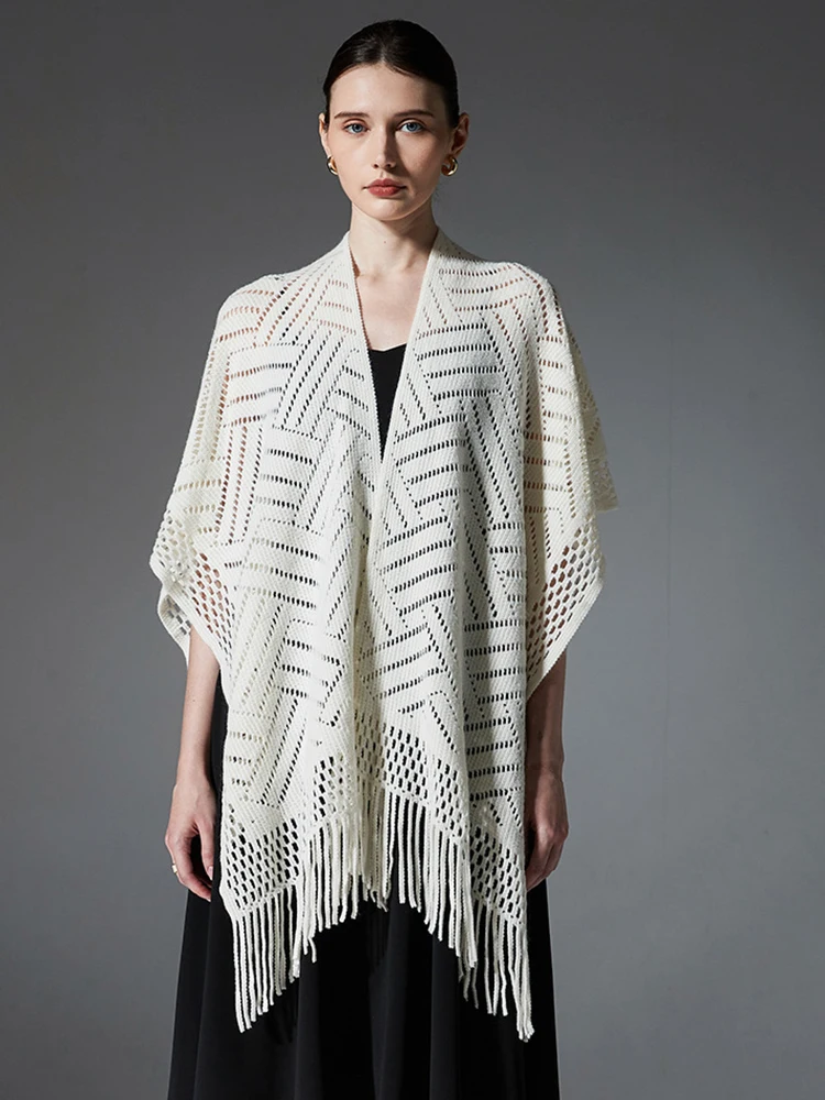

Autumn Winter Hollow Crochet Scarf Women Lady Layers Poncho Elegant Solid Tassel Shawl Scarve Capa Para Mujer Fashion Party New