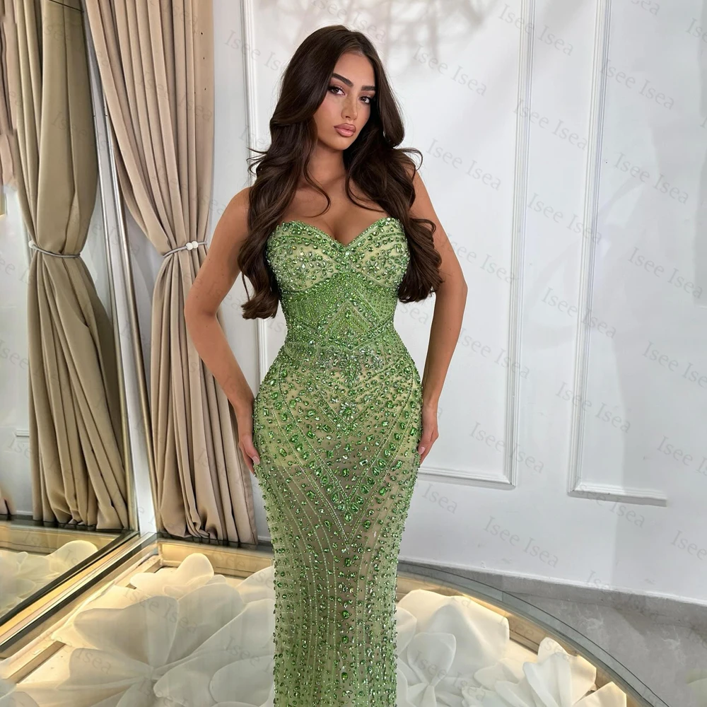 

Said Luxury Dubai Mermaid Green Evening Dresses Sleeveless Saudi Arabia Women Sexy Diamond Wedding Party Gowns Customized