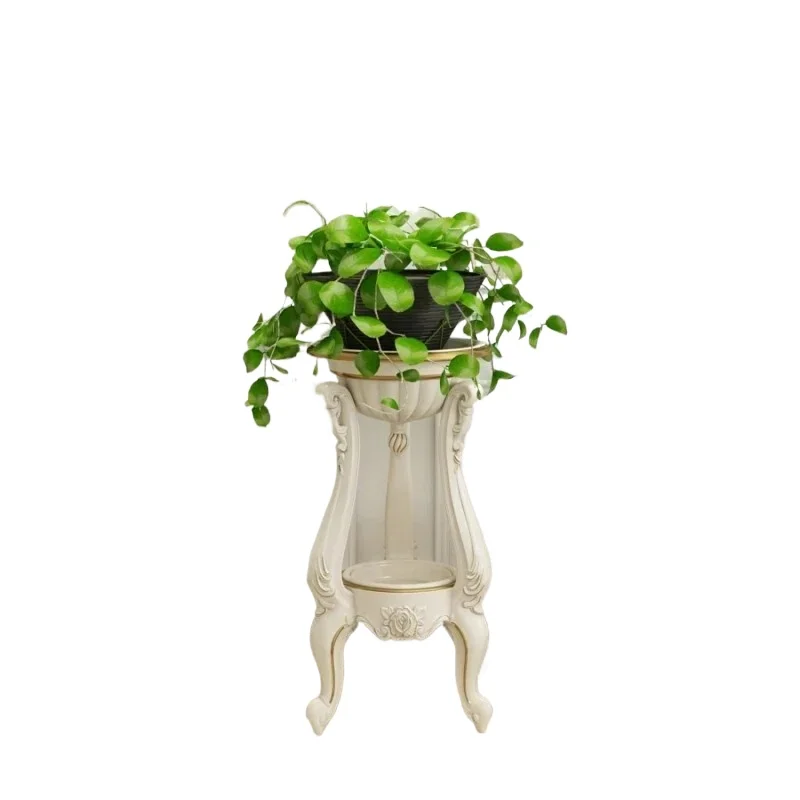 Soporte de flores de estilo europeo, estante para maceta de balcón, soporte para plantas de sala de estar, estante de suelo, maceta de madera maciza de imitación blanca