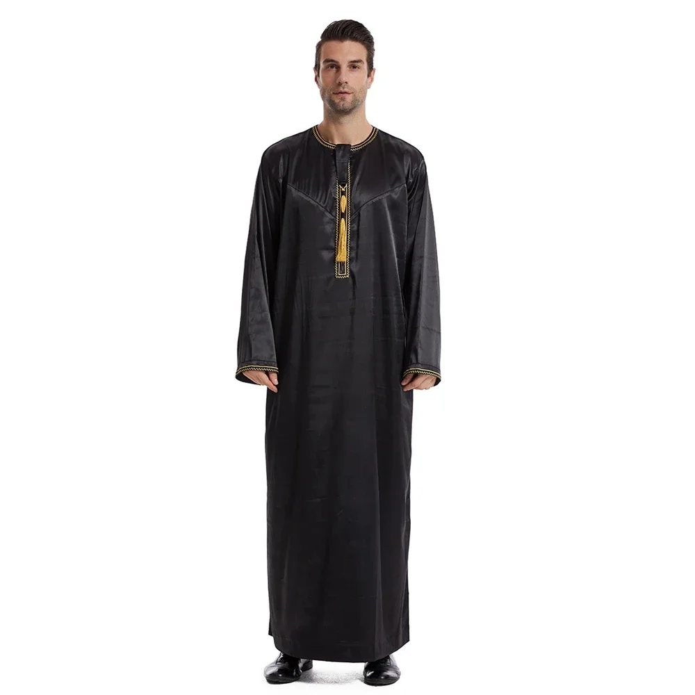 Ramadan Robe Arab Middle East Muslim Men Thobe Jubba Long Sleeves Quaste Islamic Kaftan Thawb Maxi Dubai Abaya Dress Eid Abayas