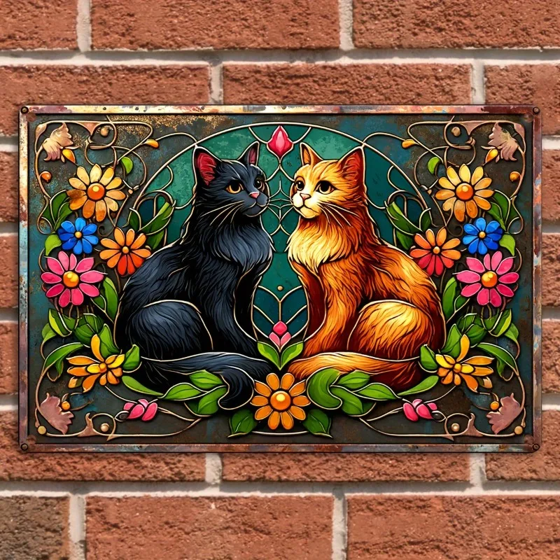 

Vintage Metal Aluminum Sign, Black & Orange Cats Wall Art Decor, Cat-Themed Hanging Plaque, Ideal Gift for Cat Lovers