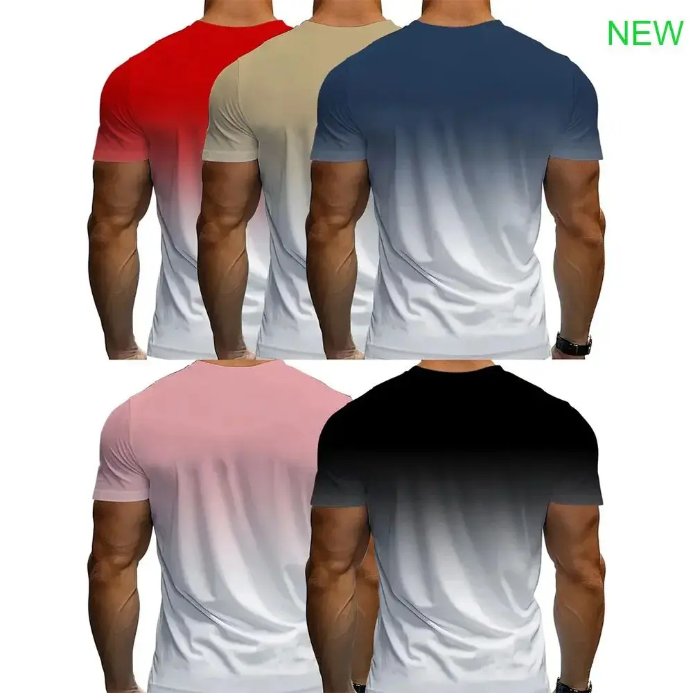 4 men\'s sports T-shirts, cool gradient 3D printed quick dry short sleeve fitness T-shirt, everyday casual sports top T-shirt