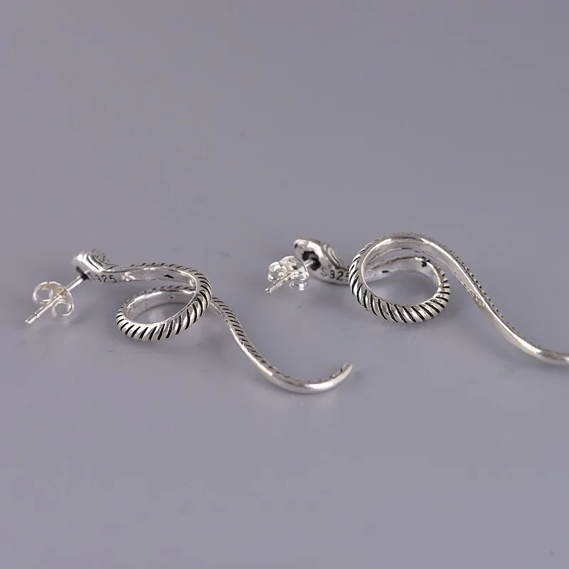 BOCAI  New 100%  Real Pure S925 Silver Jewelry Thai Retro Craft Punk Fashion Snake Stud Earrings for Woman Couple Gifts