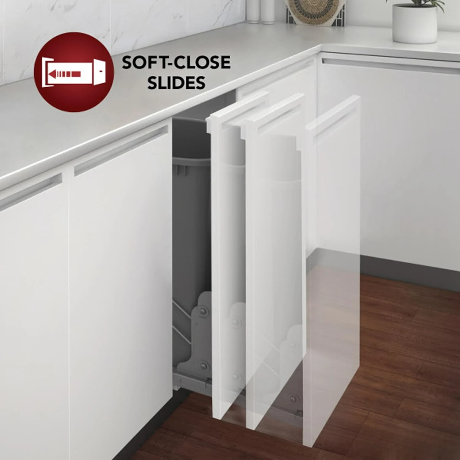 Pattumiera estraibile da 35 Qt sotto l'armadio con chiusura morbida, bidone della spazzatura con montaggio superiore per telaio frontale da 12" x 1,5", grigio, 4WCTM-12BBSCDM1