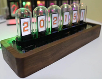 IPS Nixie Tube RGB Digital Led Glow Tube Clock Wood Luxury Creative Electronic Desktop Clocks Vacuum-tube Watches Ornaments Gift